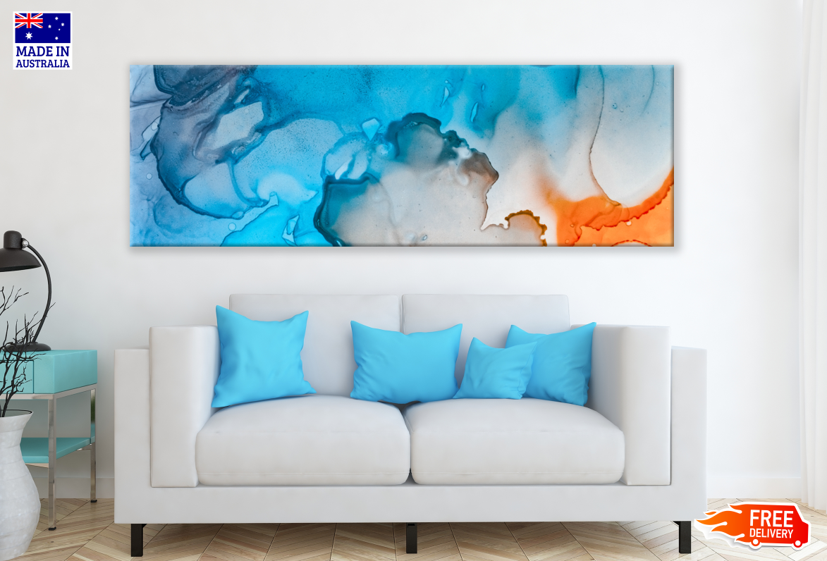 Panoramic Canvas Colourful Blue Orange Abstract Design High Quality 100% Australian made wall Canvas Print ready to hang