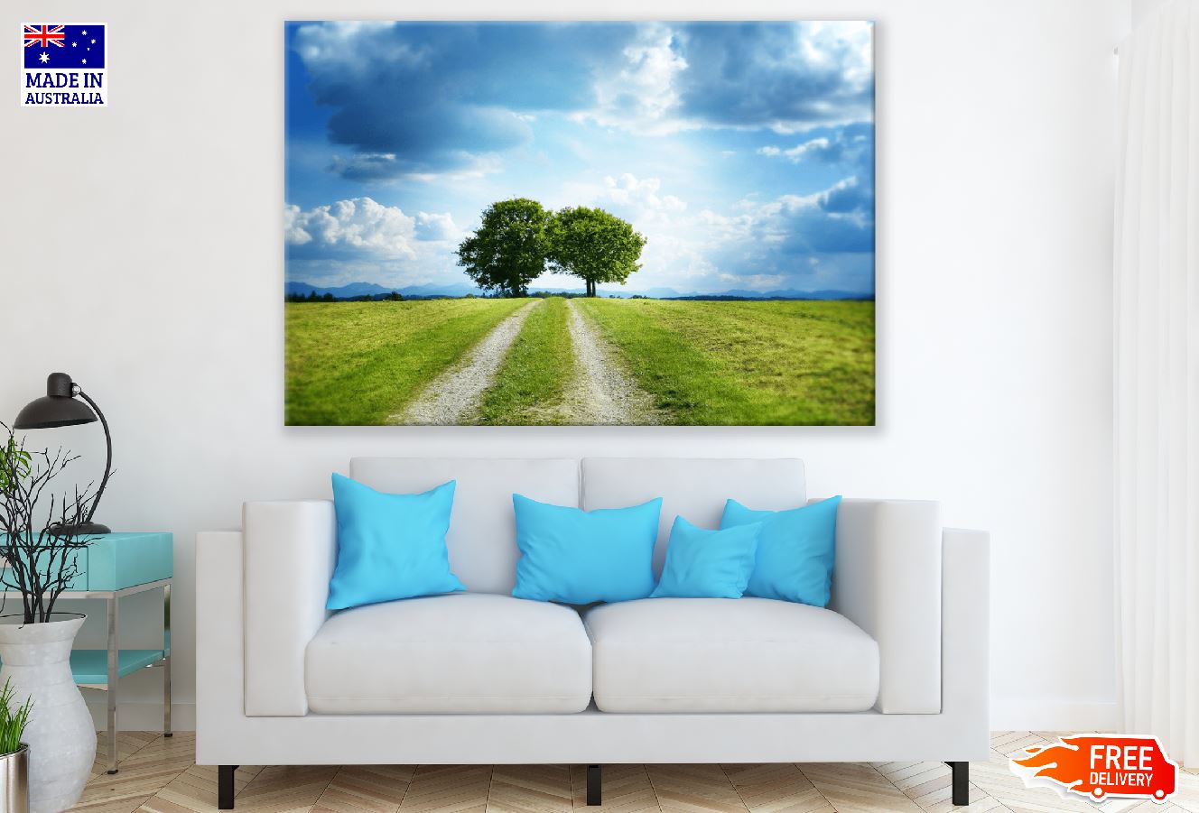 Trees with Two Paths & Blue Sky Photograph Print 100% Australian Made