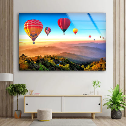 Hot Air Balloons & Mountains Sunset Scenery Photograph Acrylic Glass Print Tempered Glass Wall Art 100% Made in Australia Ready to Hang