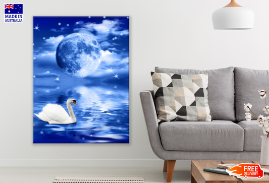 Moon Stars & Swan in Lake Photograph Print 100% Australian Made
