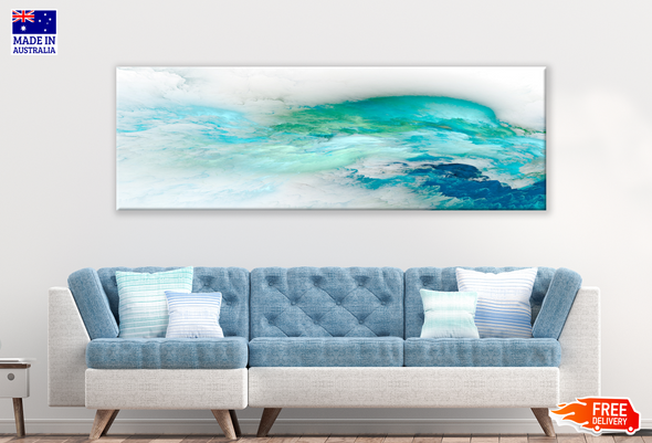 Panoramic Canvas Colourful Green Blue White Abstract Design High Quality 100% Australian made wall Canvas Print ready to hang