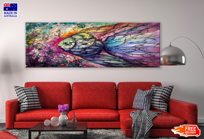 Panoramic Canvas Abstract Fish Painting High Quality 100% Australian made wall Canvas Print ready to hang