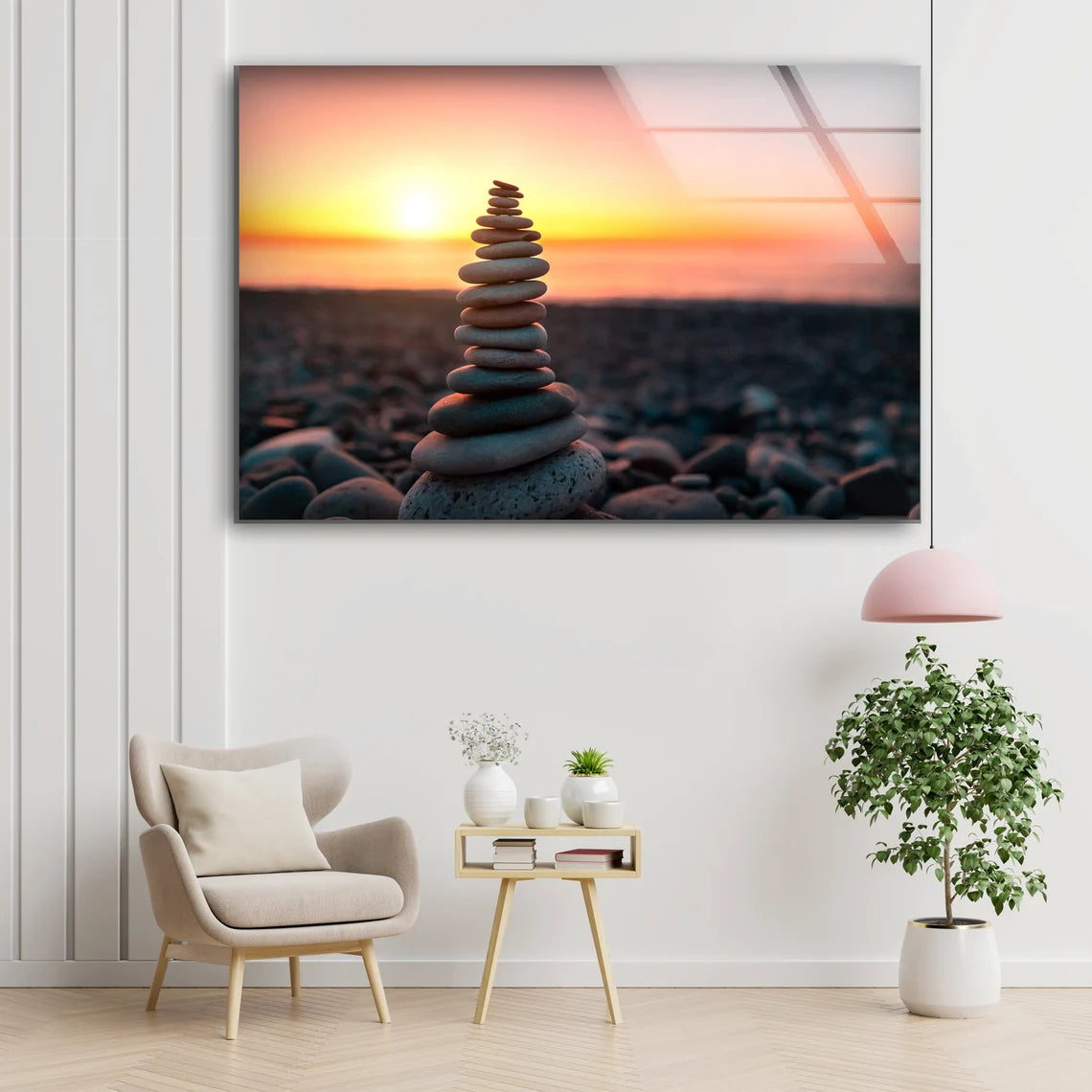 Zen Stones Sunset Photograph Acrylic Glass Print Tempered Glass Wall Art 100% Made in Australia Ready to Hang