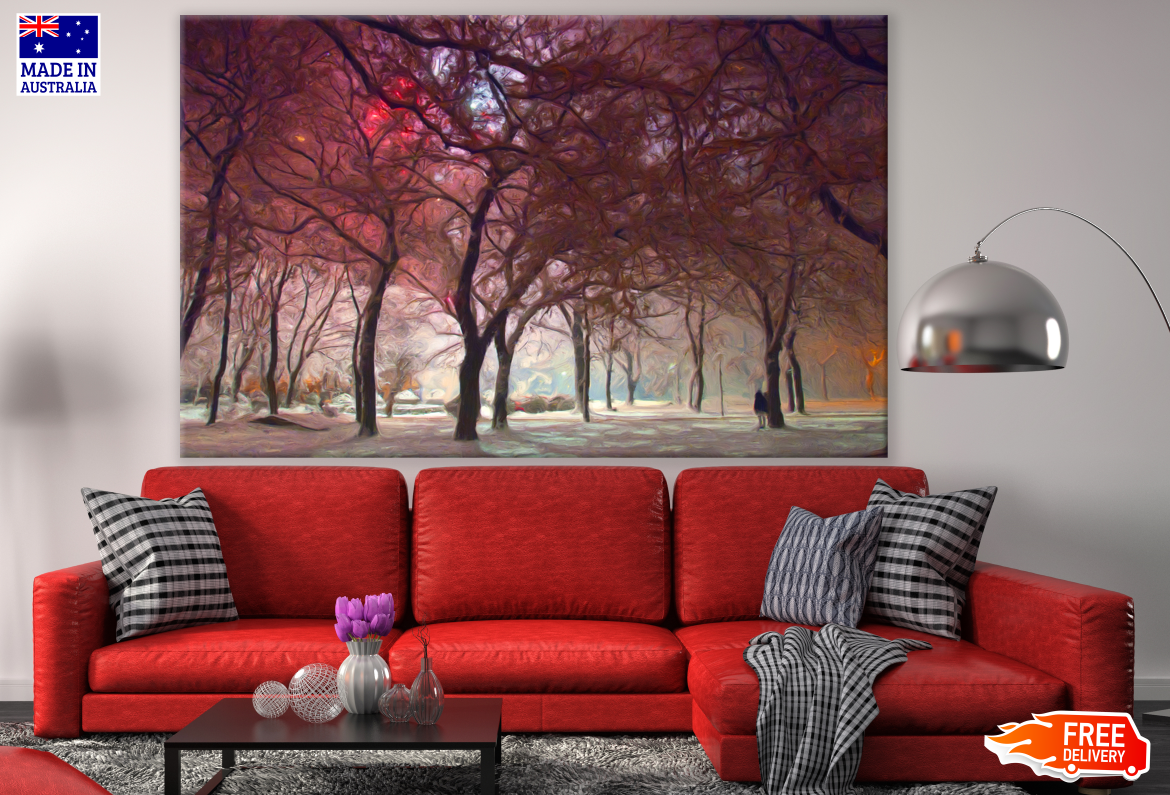 Red Trees Park Painting Print 100% Australian Made