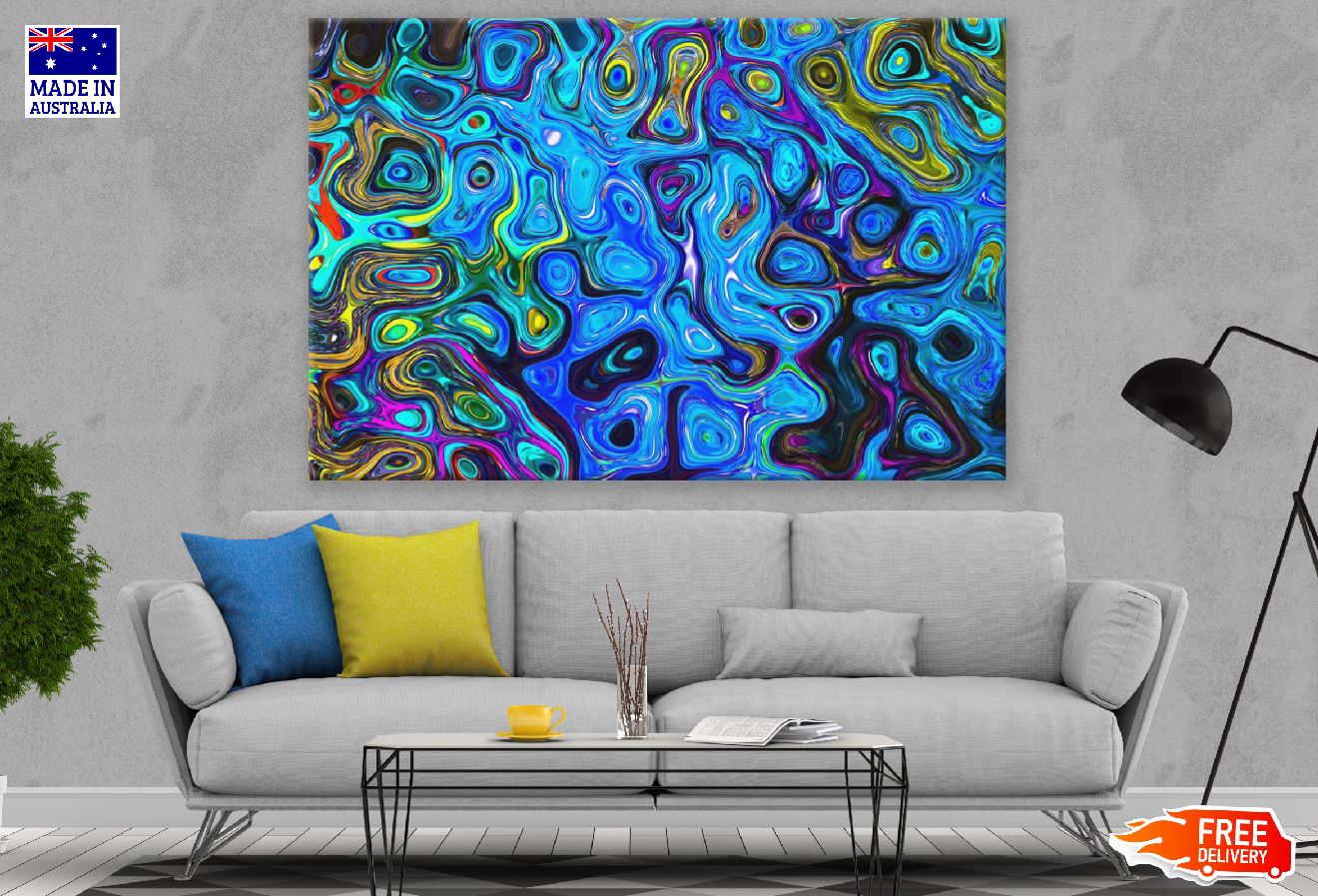 Blue & Yellow Pattern Abstract Design Print 100% Australian Made