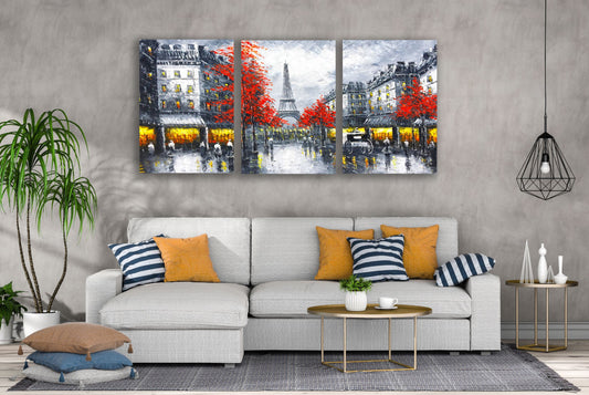 3 Set of People Walking Near Eiffel Tower Watercolor Painting High Quality Print 100% Australian Made Wall Canvas Ready to Hang