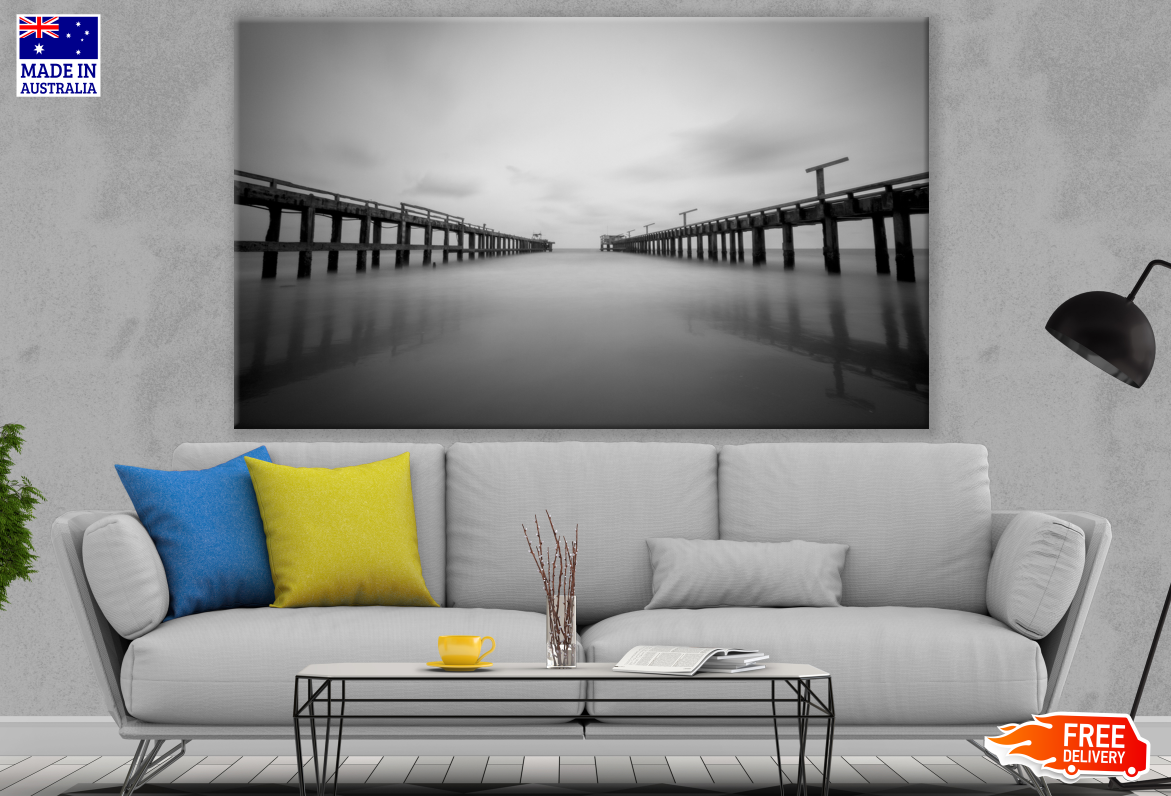 Silent Sea Wooden Piers Dark Photograph Print 100% Australian Made