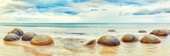 Panoramic Canvas Stunning Beach View Rocks on Shore High Quality 100% Australian made wall Canvas Print ready to hang