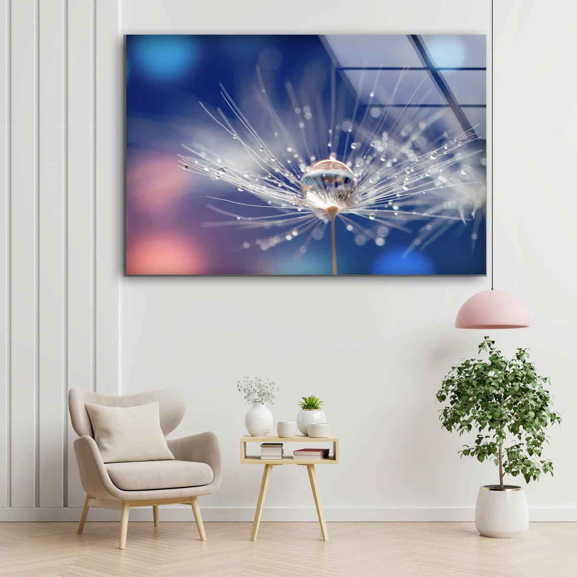 Water Drops on Dandelion Flowers Photograph Acrylic Glass Print Tempered Glass Wall Art 100% Made in Australia Ready to Hang