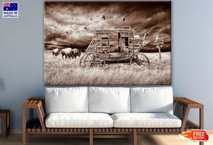 Highland Cows & Cart in Vintage Filter Print 100% Australian Made