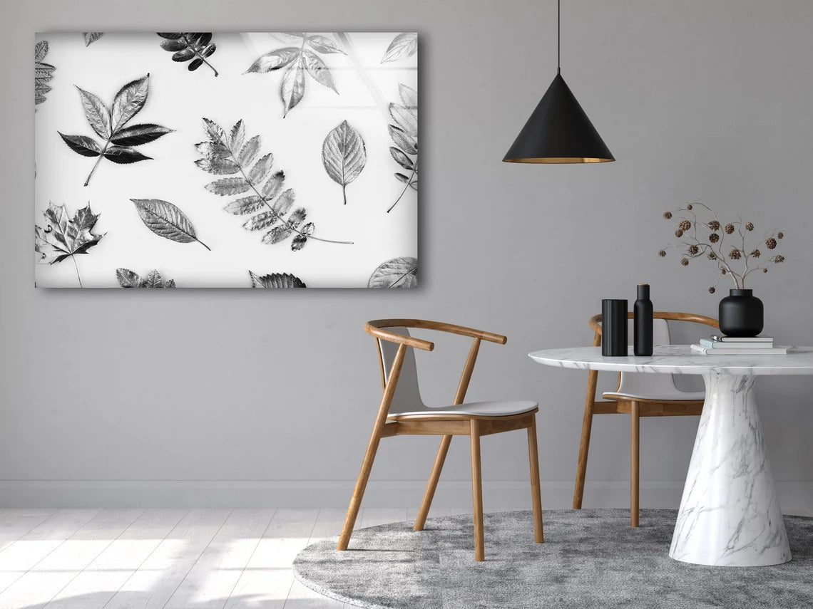 B&W Leaves Pattern Design Acrylic Glass Print Tempered Glass Wall Art 100% Made in Australia Ready to Hang