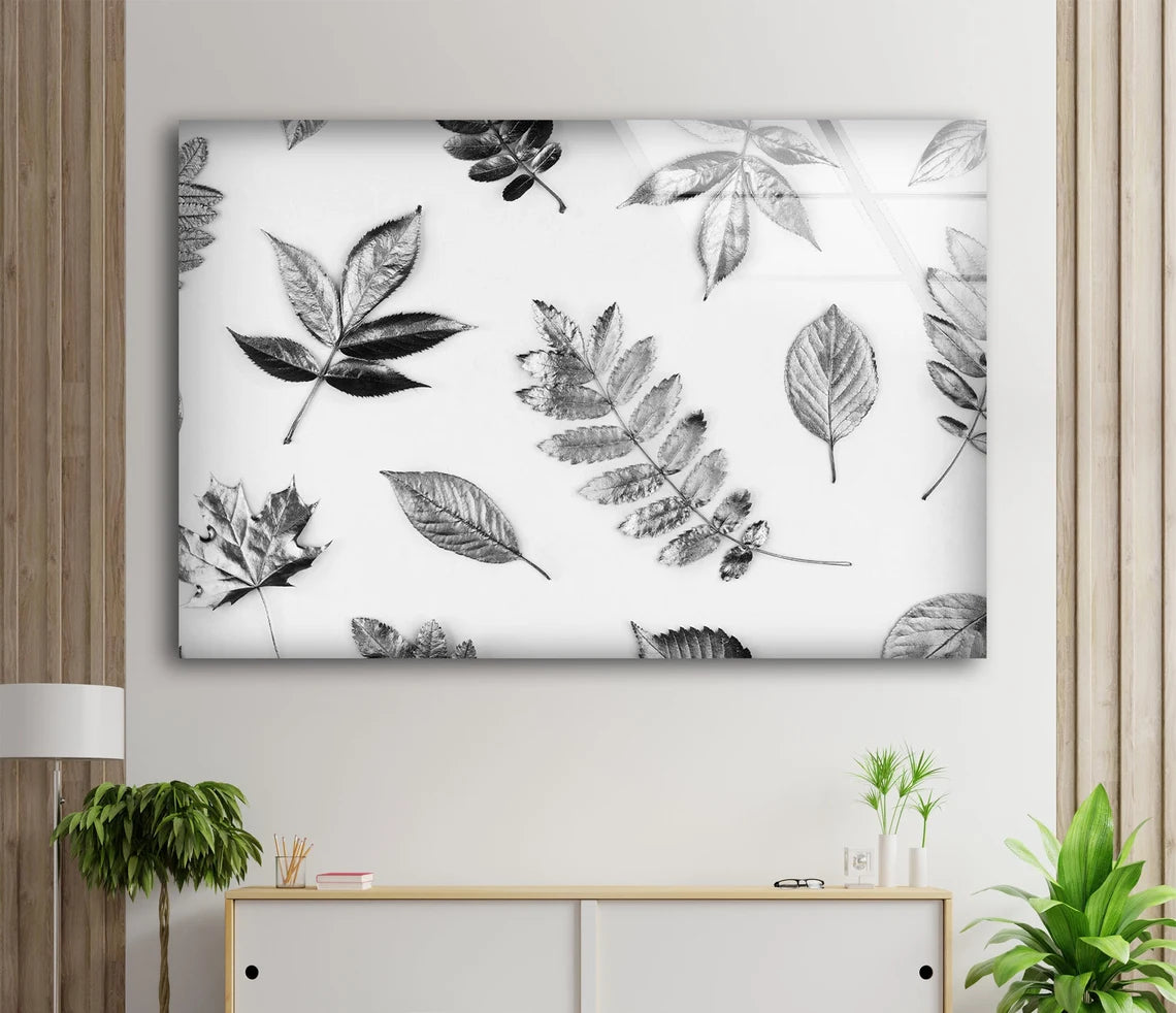 B&W Leaves Pattern Design Acrylic Glass Print Tempered Glass Wall Art 100% Made in Australia Ready to Hang