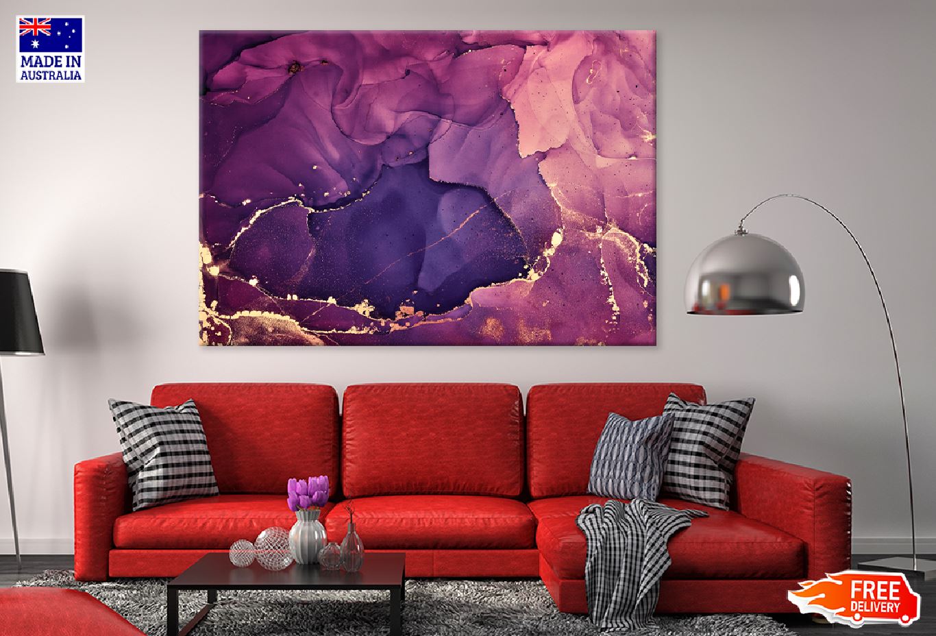 Purple Pink & Gold Fluid Abstract Design Print 100% Australian Made