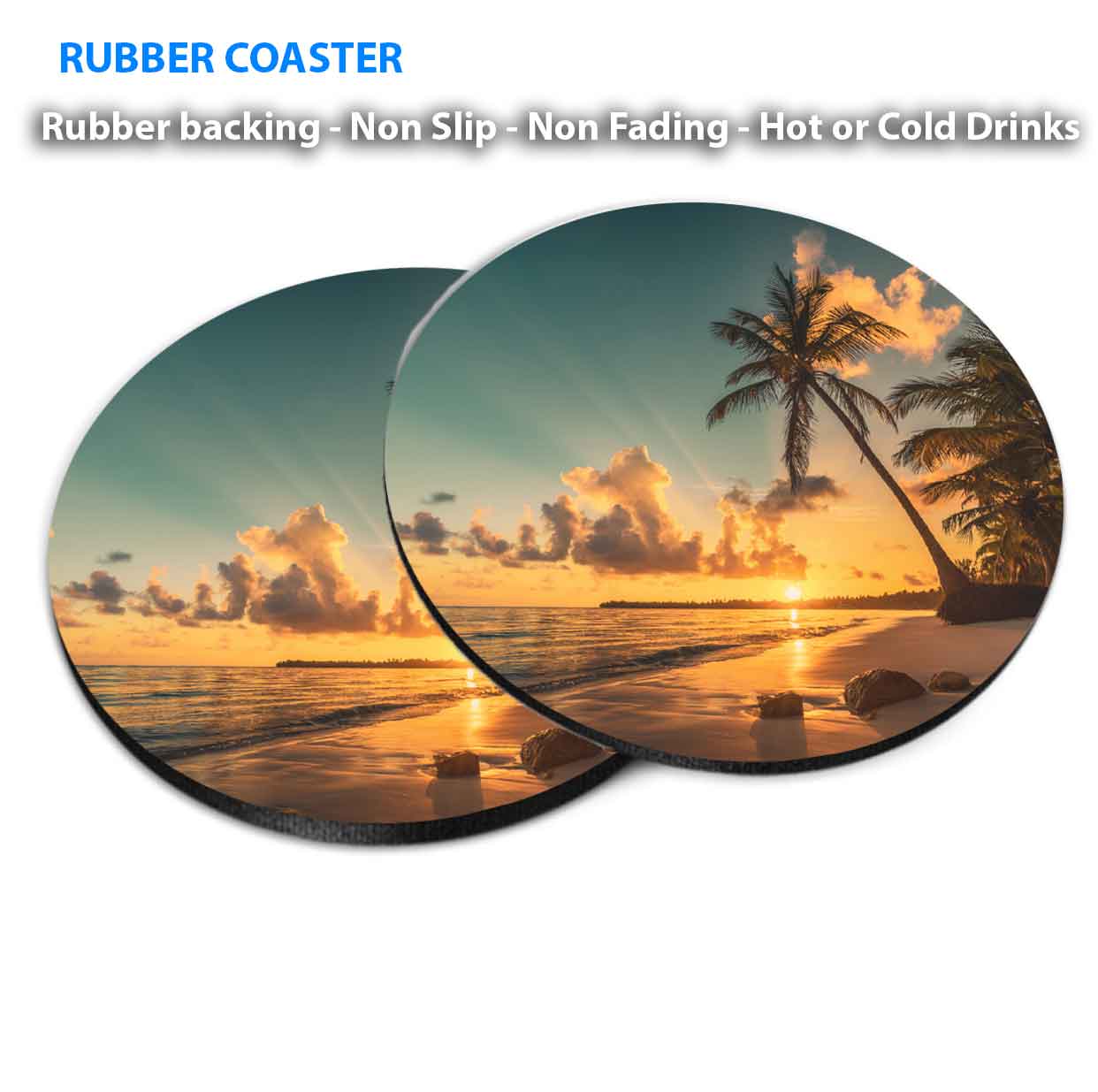 Sunrise Over Exotic Island in The Ocean Coasters Wood & Rubber - Set of 6 Coasters