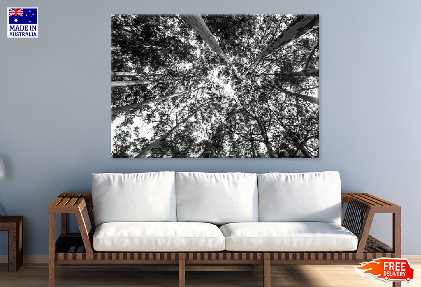 Forest Trees View from Below B&W Photograph Print 100% Australian Made