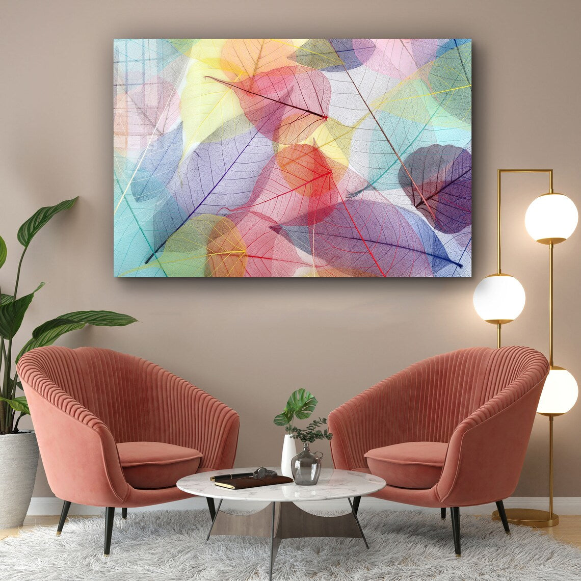 Abstract X-Ray Leaves Print Tempered Glass Wall Art 100% Made in Australia Ready to Hang