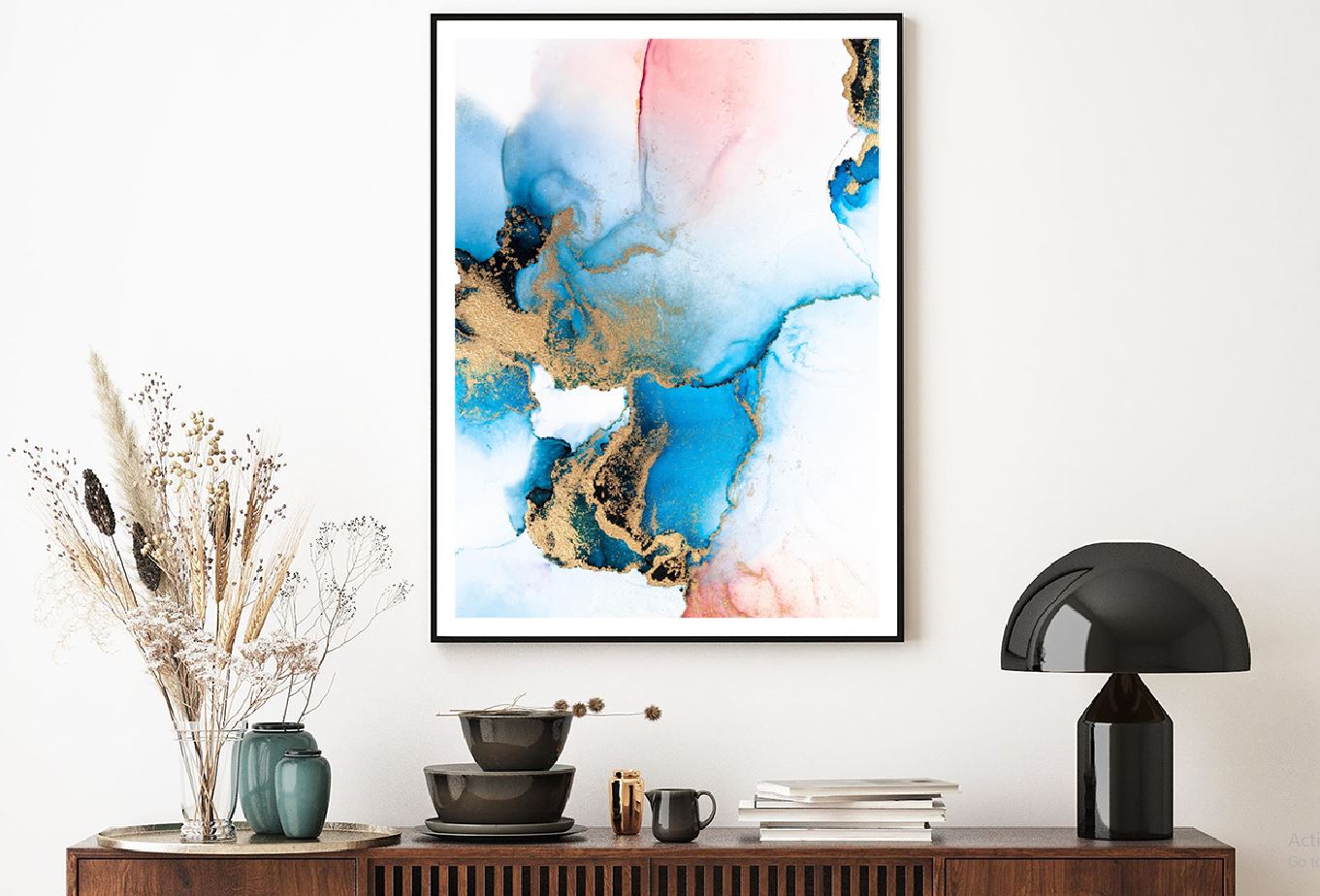 Blue Pink & Gold Fluid Abstract Design Home Decor Premium Quality Poster Print Choose Your Sizes