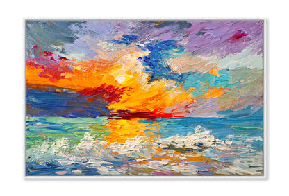 Colorful Sky & Sea Waves Sunset Oil Painting Wall Art Limited Edition High Quality Print Canvas Box Framed White