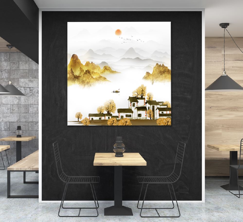 Square Canvas Misty Jiangnan Landscape Vector Art High Quality Print 100% Australian Made