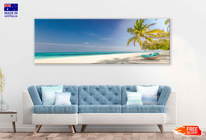 Panoramic Canvas Beach Swing near Sea View Photograph High Quality 100% Australian Made Wall Canvas Print Ready to Hang