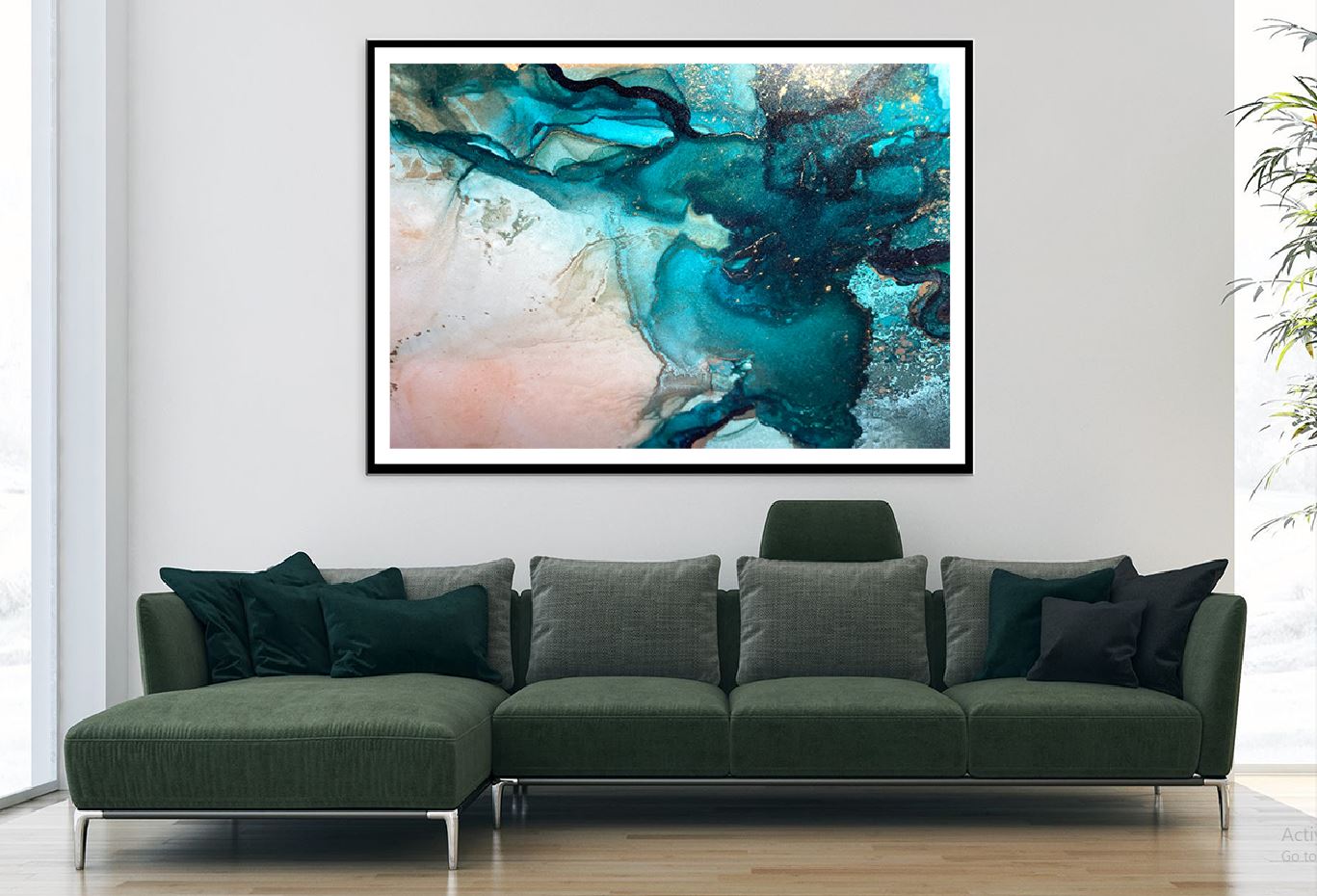 Green Blue & Gold Fluid Abstract Design Home Decor Premium Quality Poster Print Choose Your Sizes