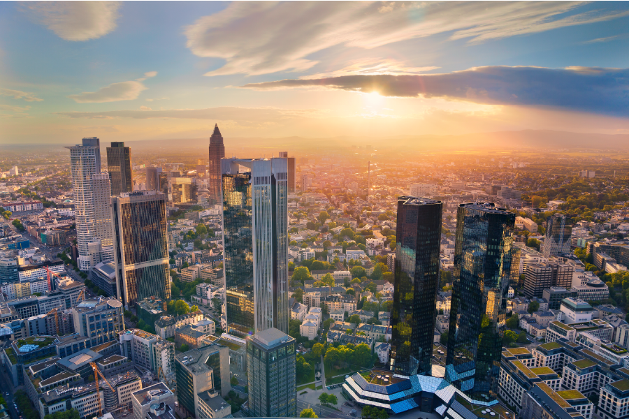 Aerial view of Frankfurt Main Skyline Photograph Print 100% Australian Made