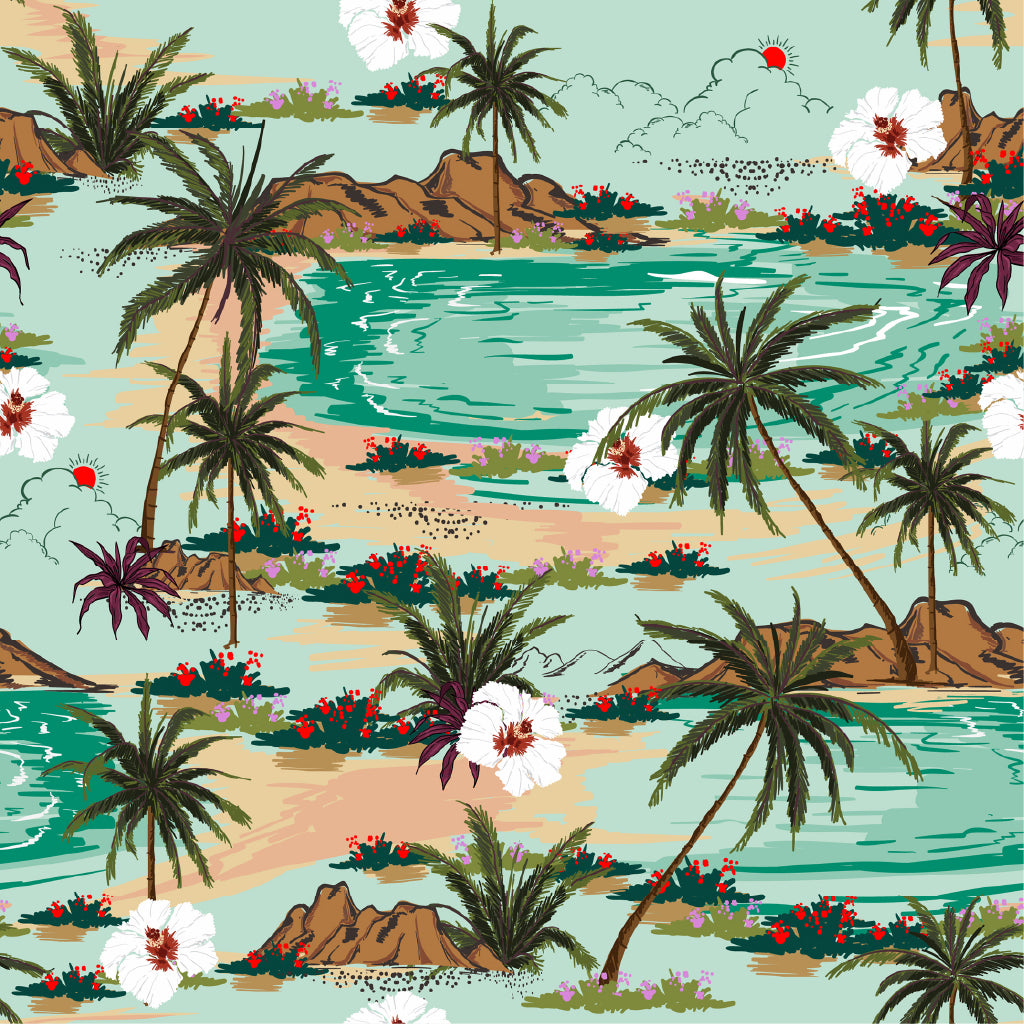 Square Canvas Palm Trees Island Sea Vector Art High Quality Print 100% Australian Made