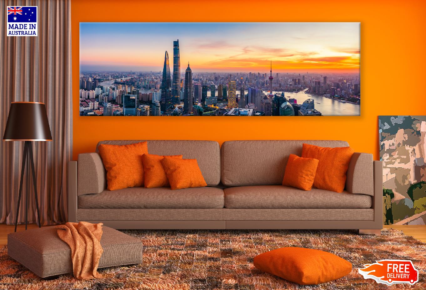 Panoramic Canvas Shanghai City View Photograph High Quality 100% Australian Made Wall Canvas Print Ready to Hang