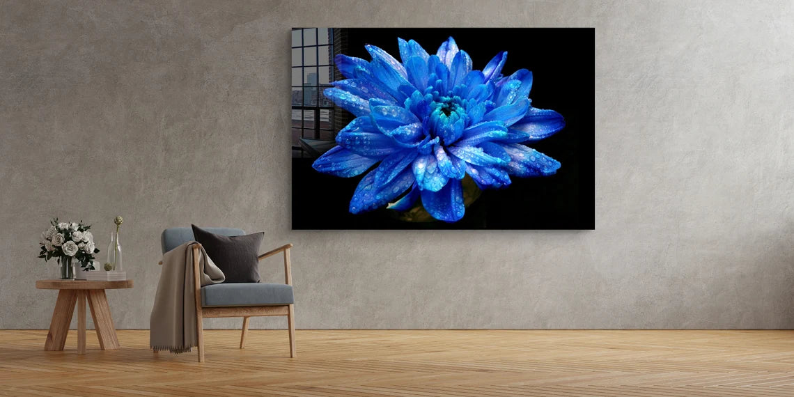 Blue Flower Bloom View Print Tempered Glass Wall Art 100% Made in Australia Ready to Hang