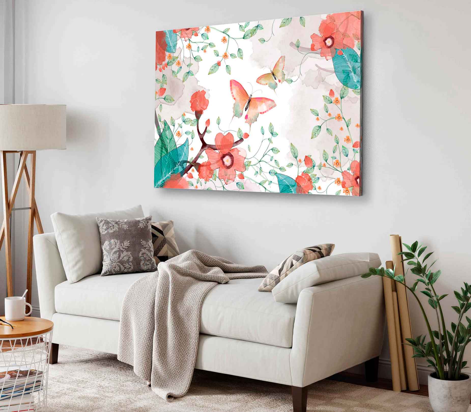 Bella Home Butterflies Floral Watercolor Print Canvas Ready to hang