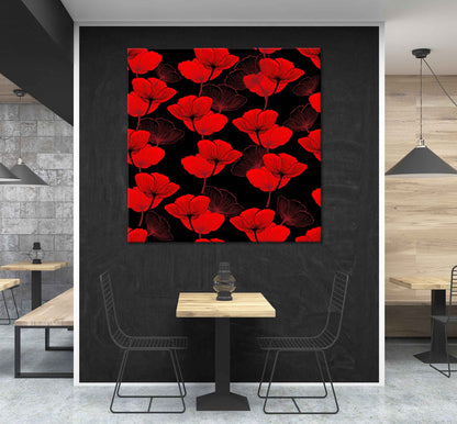 Square Canvas Red Poppies Vector Design Art High Quality Print 100% Australian Made