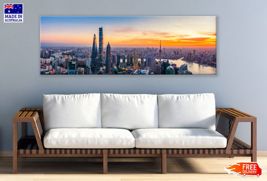Panoramic Canvas Shanghai City View Photograph High Quality 100% Australian Made Wall Canvas Print Ready to Hang