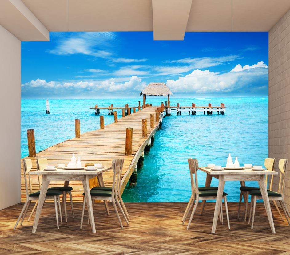 Wallpaper Murals Peel and Stick Removable Wooden Pier & Beach High Quality