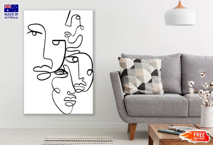 Minimal Faces B&W Line Art Design Print 100% Australian Made