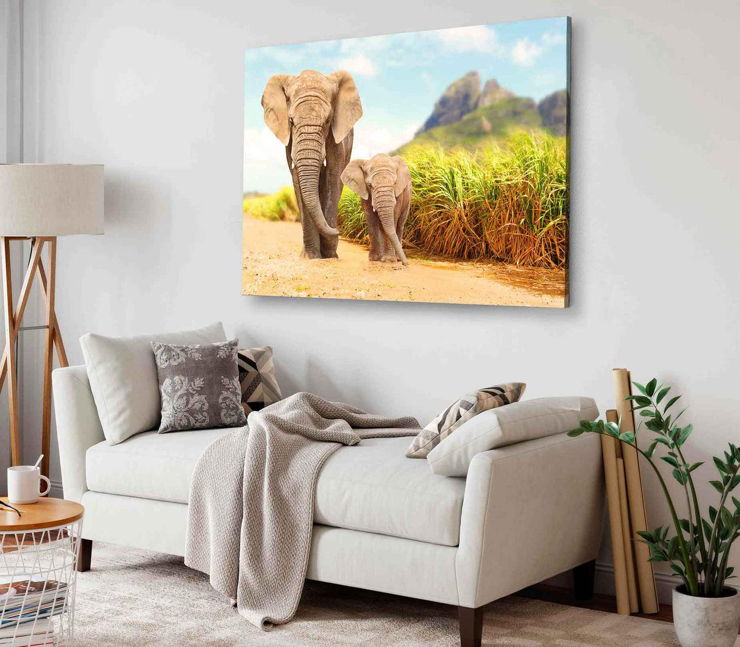 Bella Home Elephant & Calf Walking Together Print Canvas Ready to hang