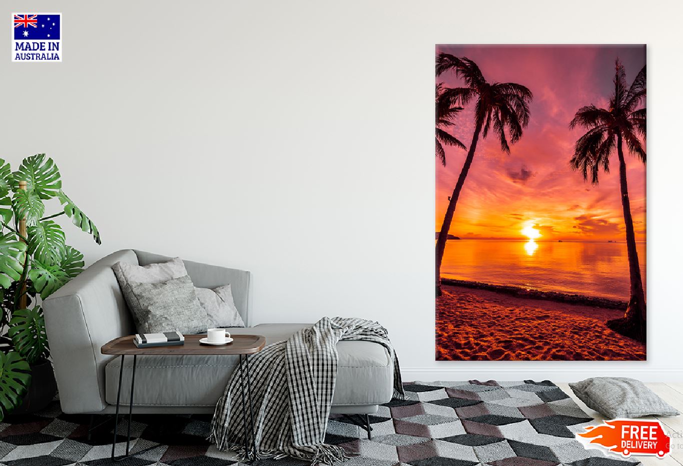 Palm Trees near Island Sea Sunset Photograph Print 100% Australian Made