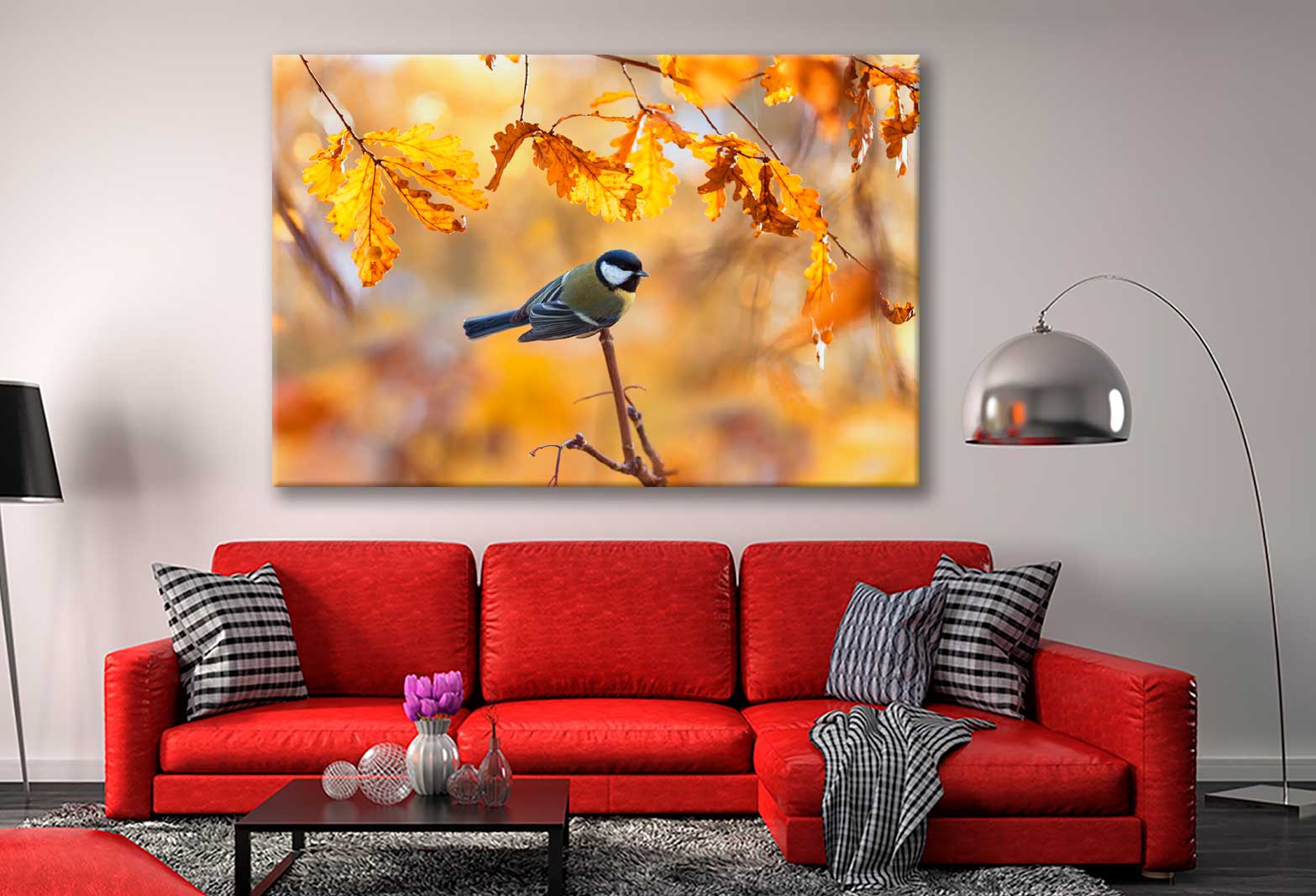 Bella Home Bird on Branches Autumn Leaves Print Canvas Ready to hang