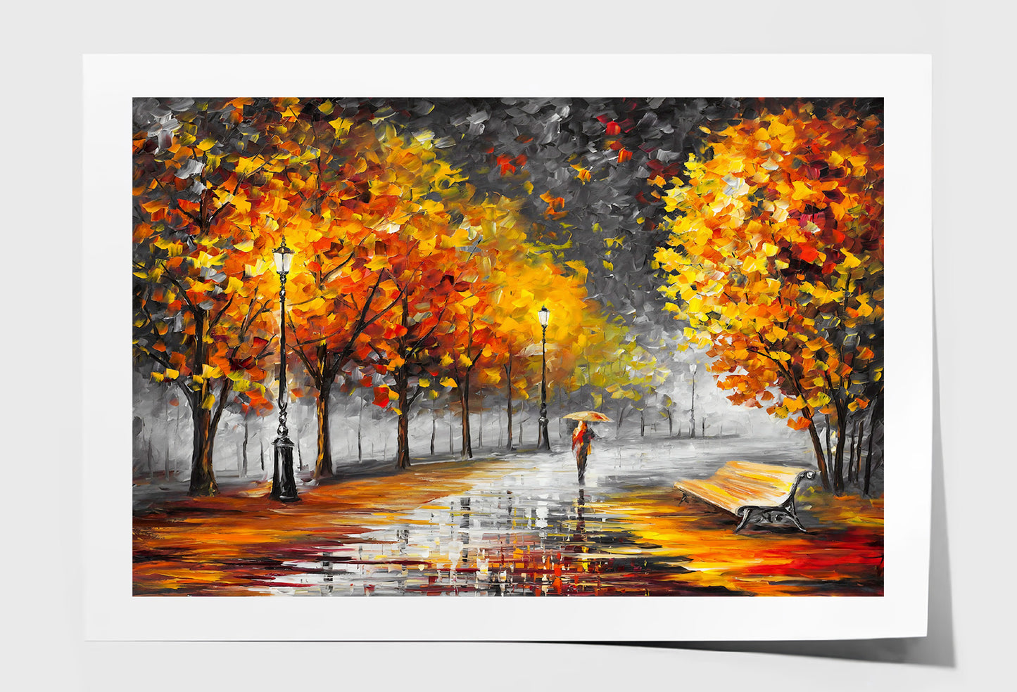 Girl Walking on Autumn Trees Road Watercolor Painting Wall Art Limited Edition High Quality Print Unframed Roll Canvas None