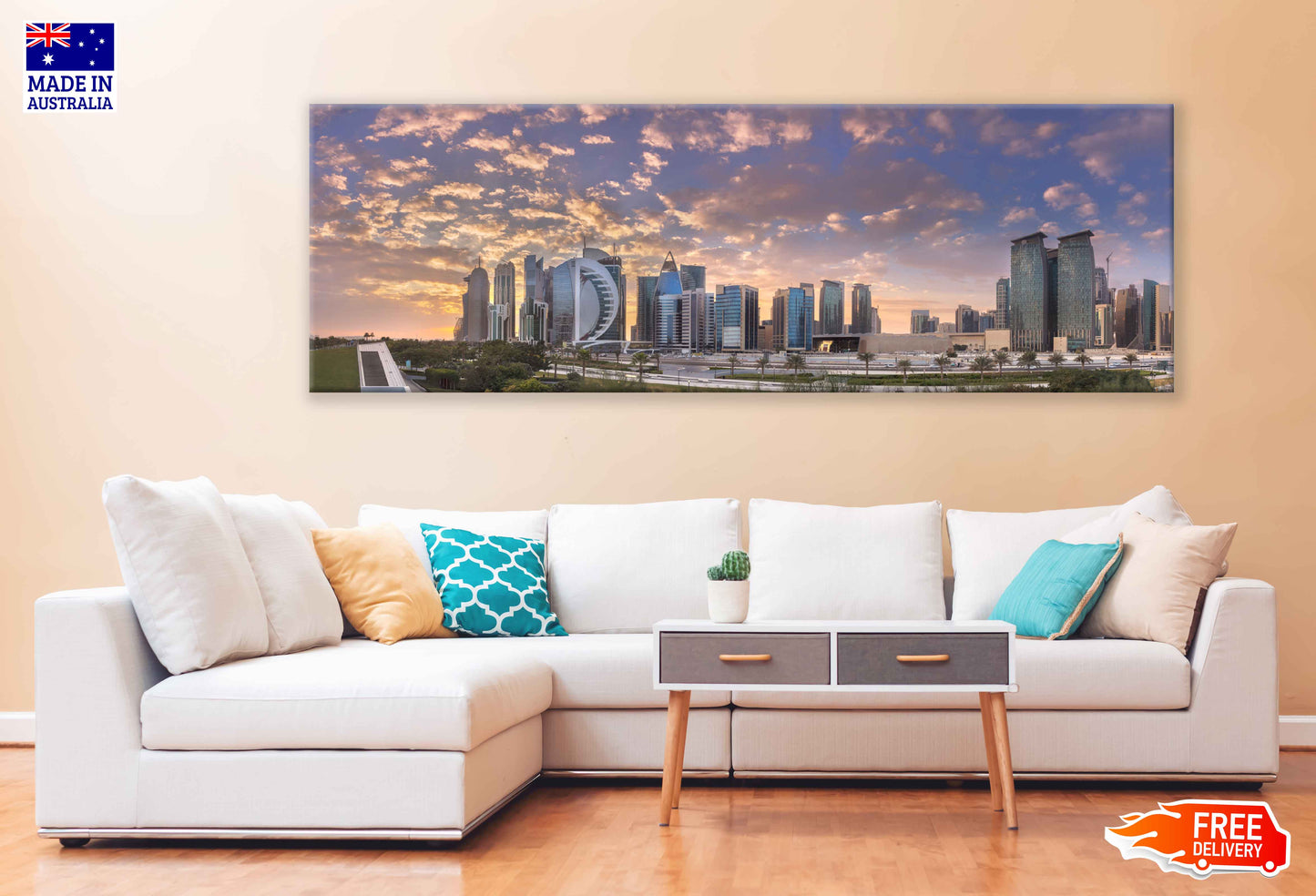 Panoramic Canvas Doha City Center View High Quality 100% Australian Made Wall Canvas Print Ready to Hang