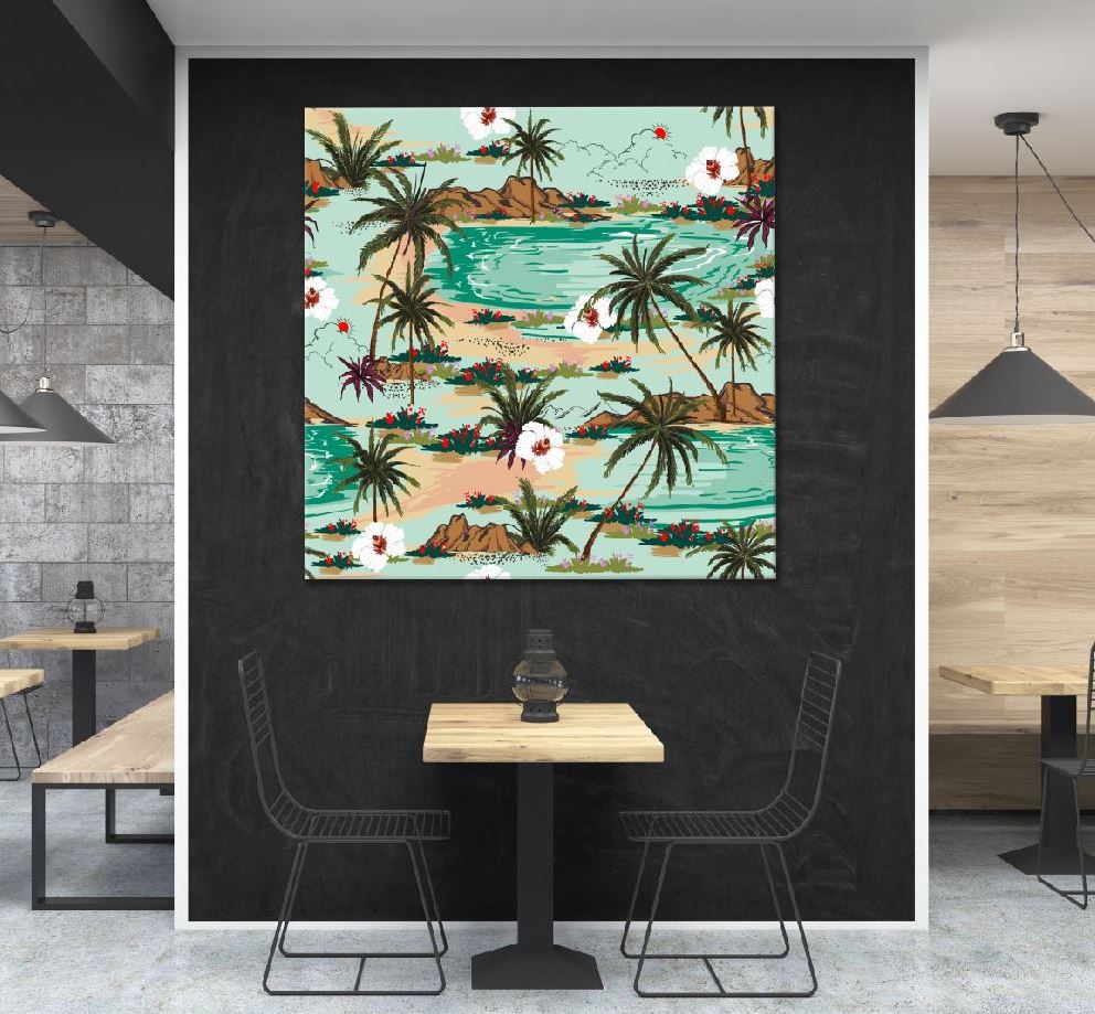 Square Canvas Palm Trees Island Sea Vector Art High Quality Print 100% Australian Made