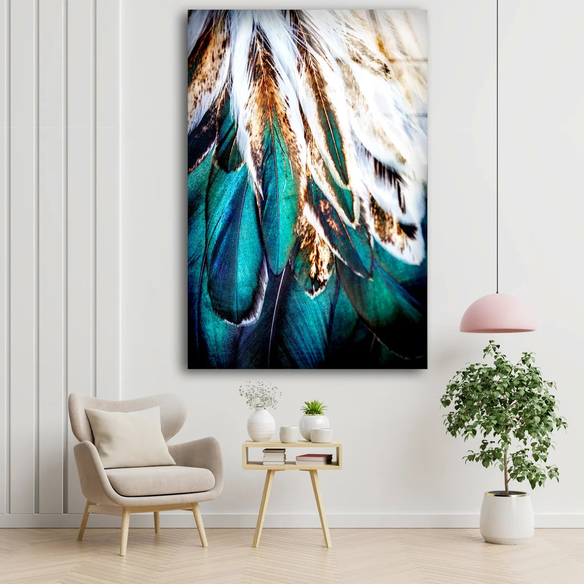 White Gold & Blue Feathers Photograph Acrylic Glass Print Tempered Glass Wall Art 100% Made in Australia Ready to Hang