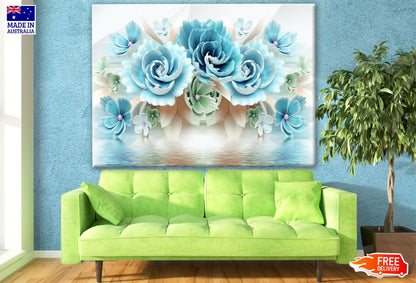 Blue 3D Floral Design Print 100% Australian Made