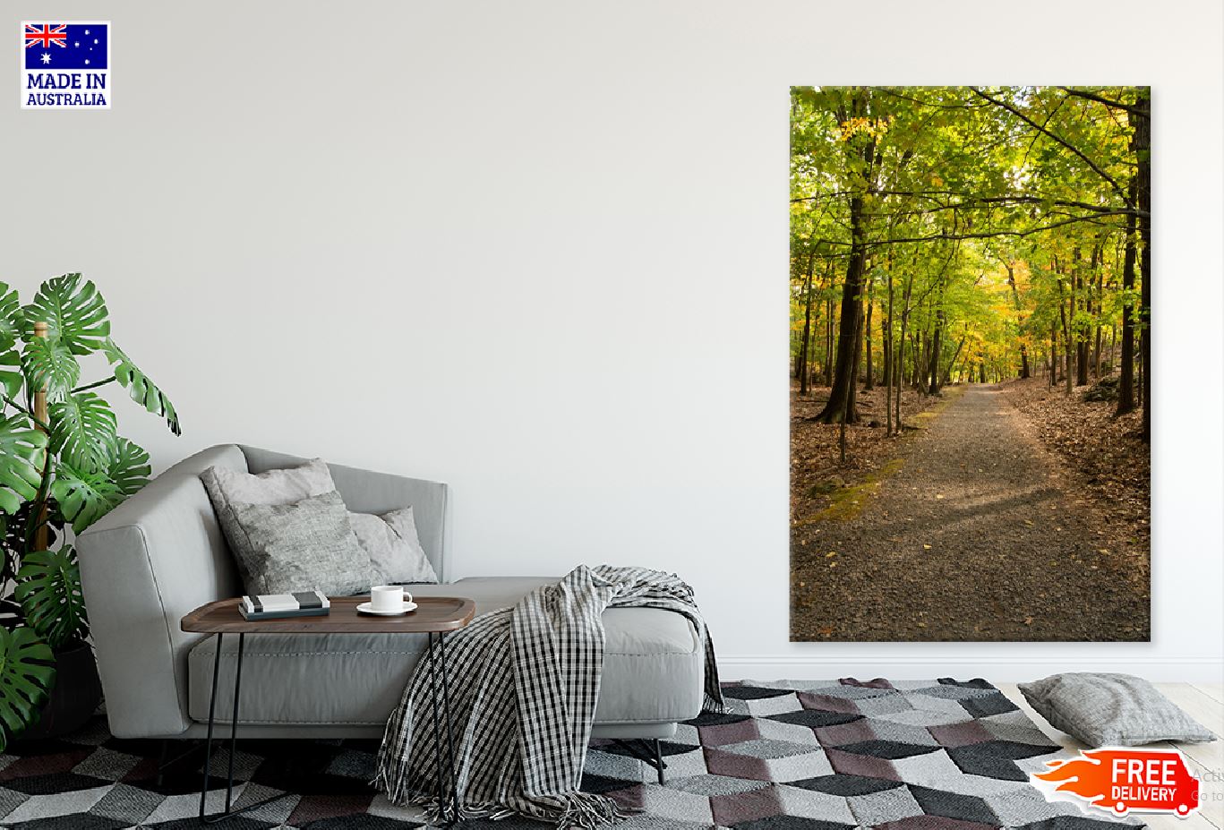 Footpath Along with Autumn Trees Photograph Print 100% Australian Made