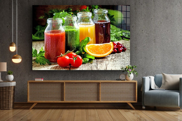 Fruits Juices on Table Print Tempered Glass Wall Art 100% Made in Australia Ready to Hang