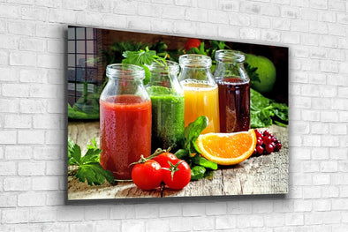 Fruits Juices on Table Print Tempered Glass Wall Art 100% Made in Australia Ready to Hang