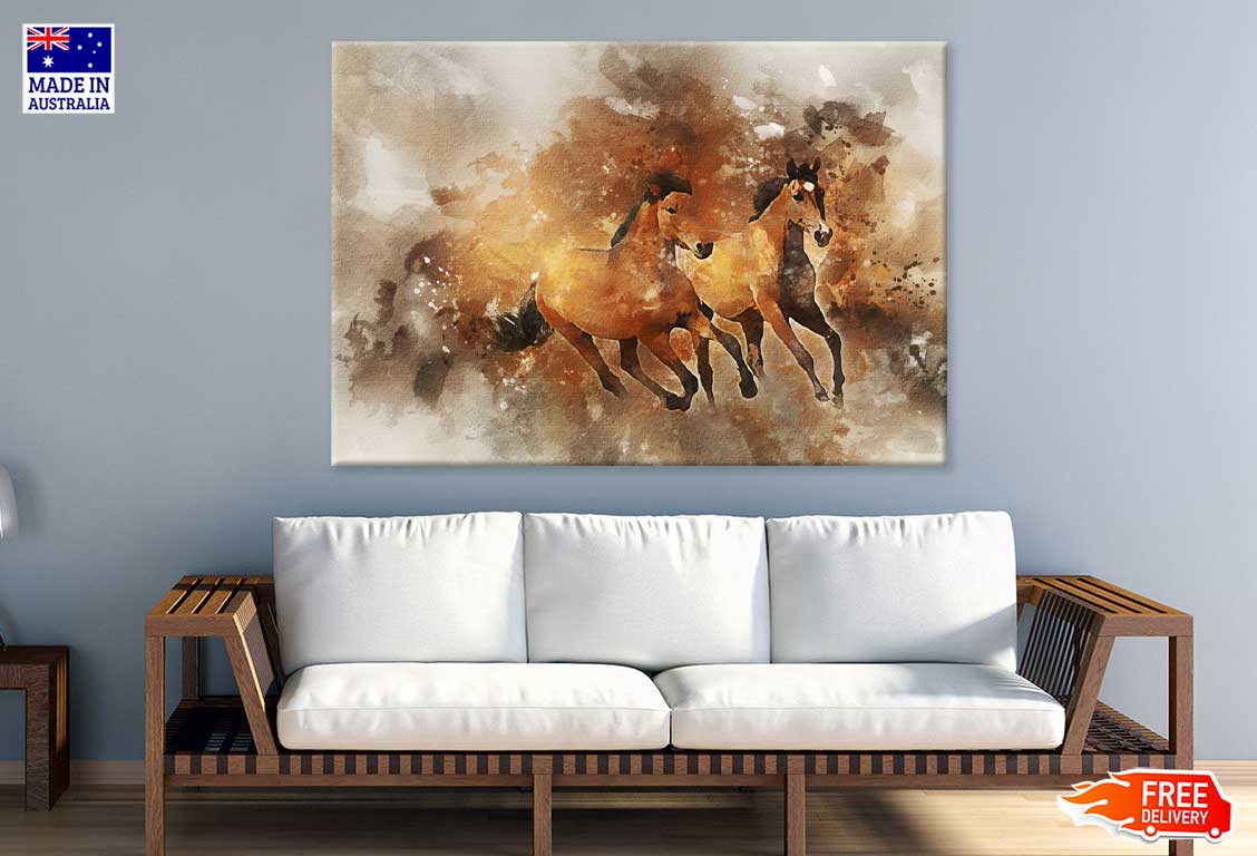 Running Horses Watercolor Painting Print 100% Australian Made