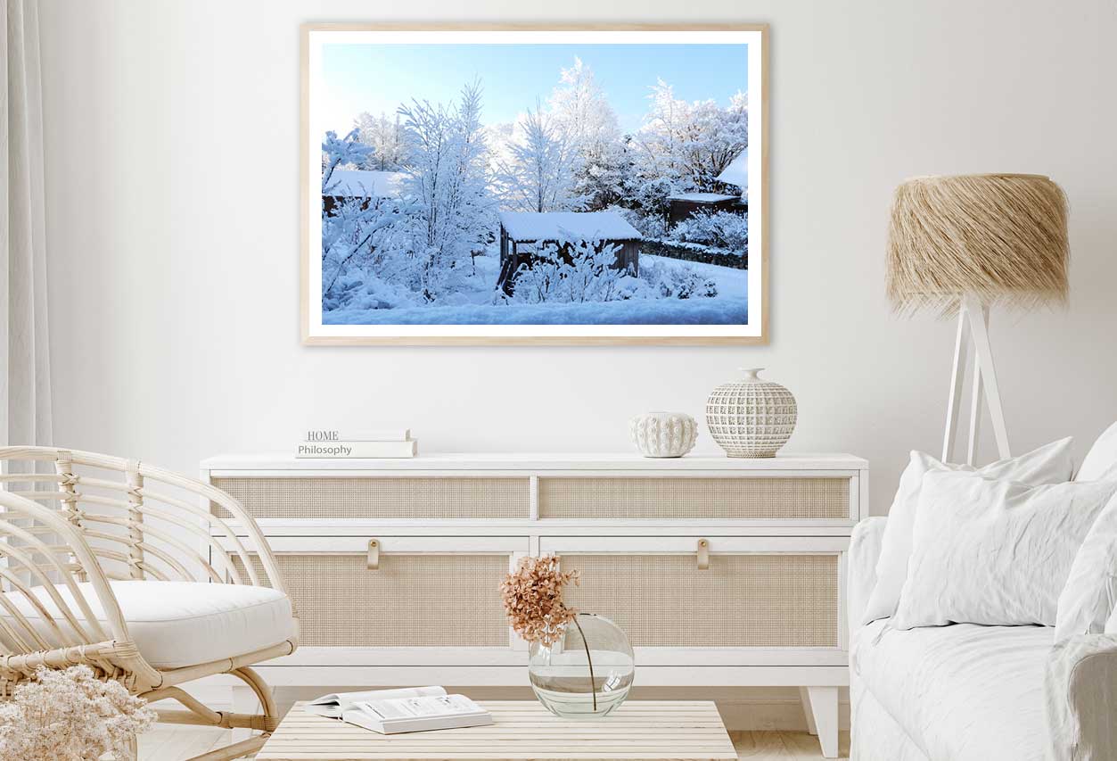 Snow Trees Covered House View Photograph Home Decor Premium Quality Poster Print Choose Your Sizes