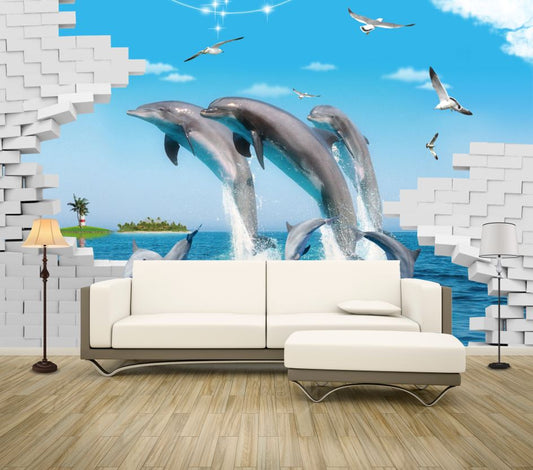 Wallpaper Murals Peel and Stick Dolphins Photograph Removable High Quality