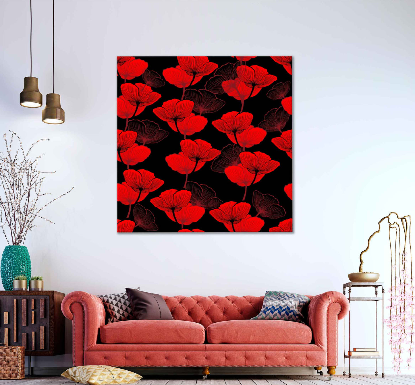 Square Canvas Red Poppies Vector Design Art High Quality Print 100% Australian Made