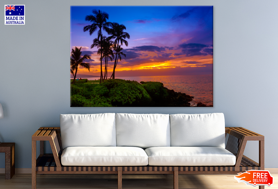 Palm Trees & Sunset Sky Scenery View Photograph Print 100% Australian Made